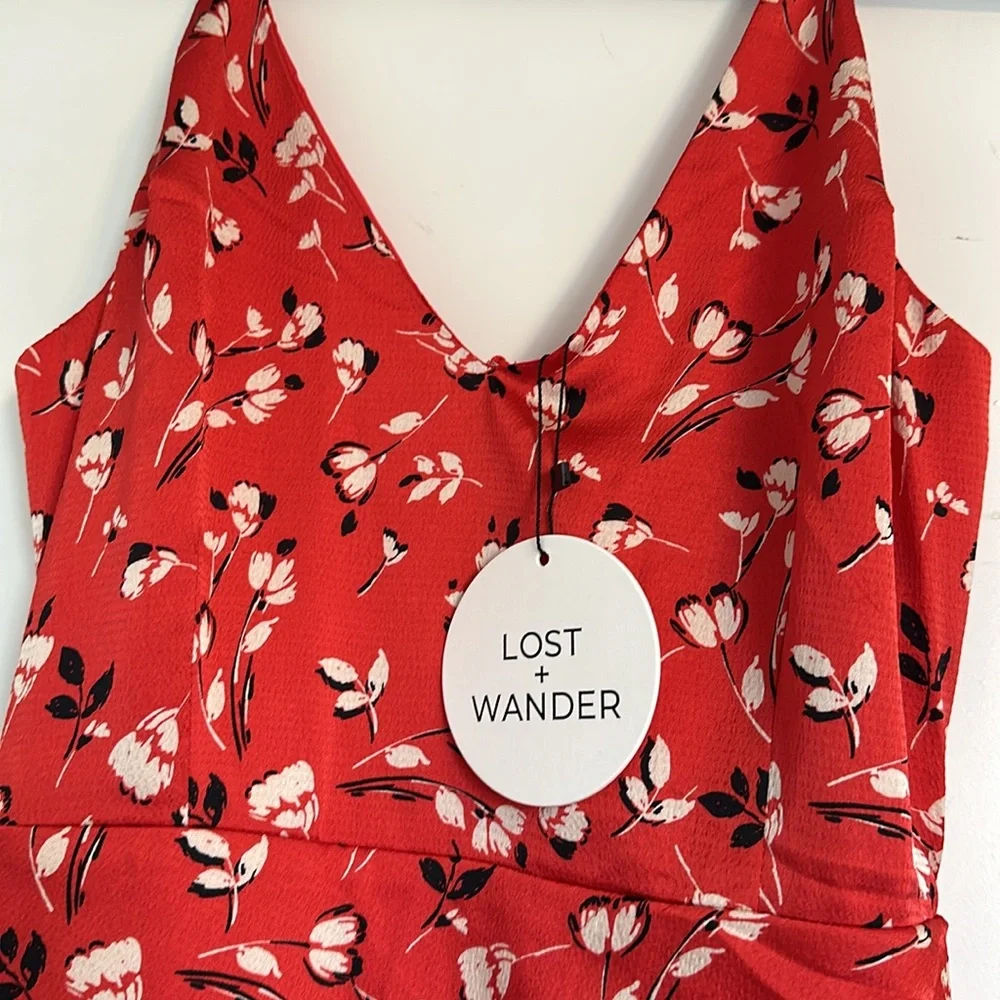Lost and Wander Red Long Ruched Satin Dress